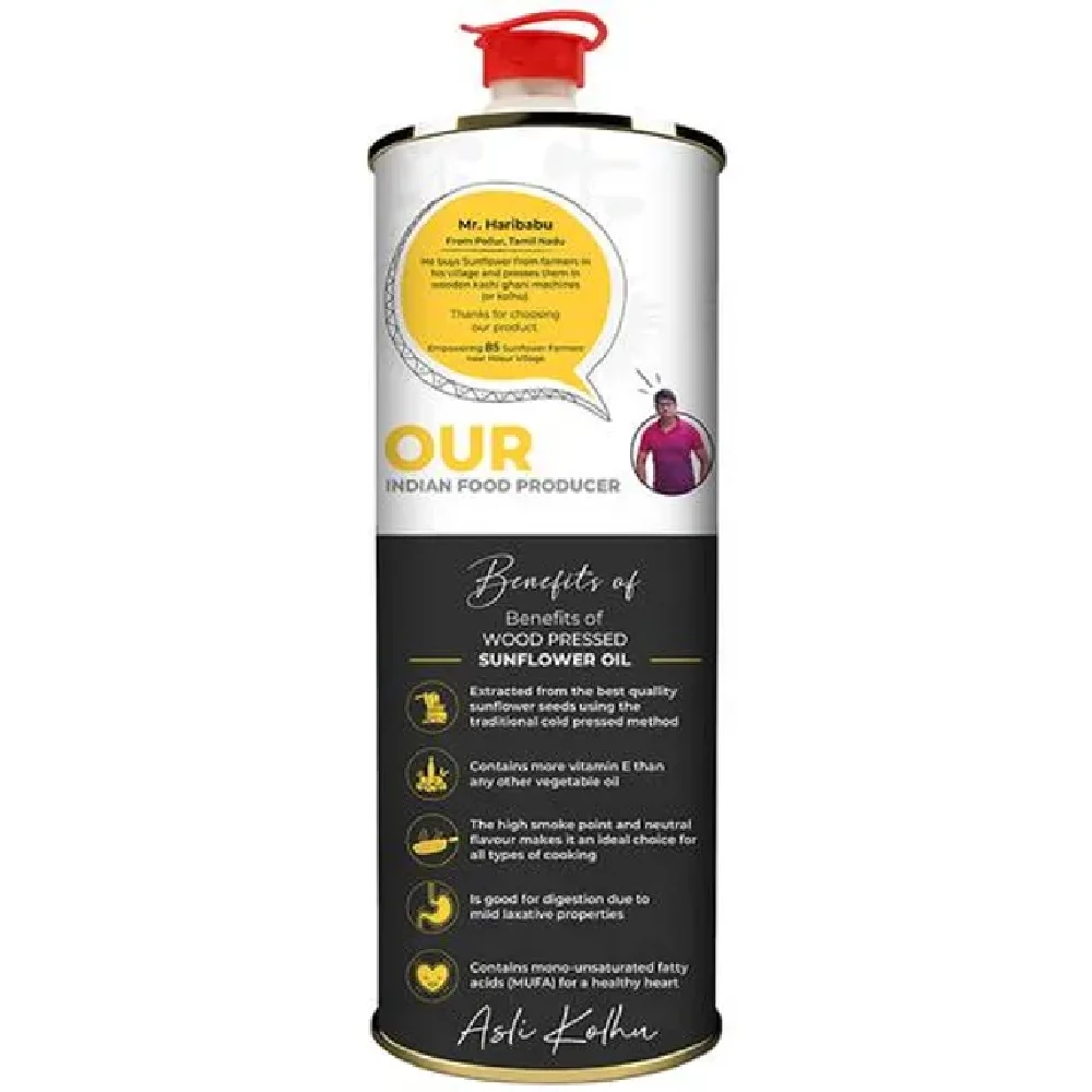 Anveshan Wood Cold Pressed Sunflower Cooking Oil - Heart-Healthy Good Fats, 2 L-2.webp